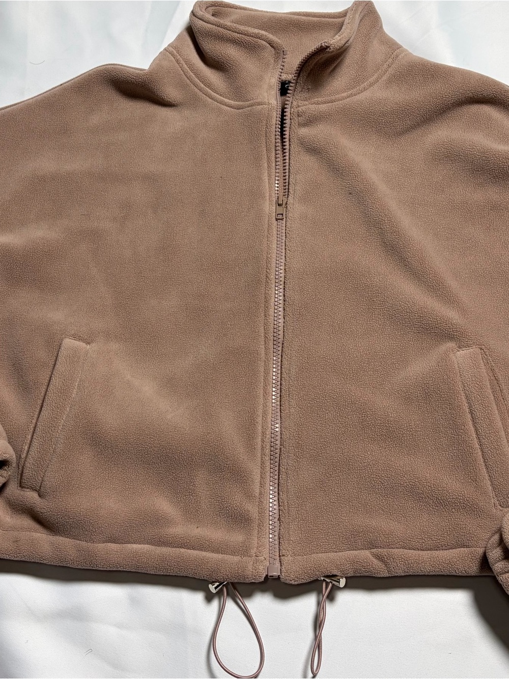 Women's Plush Teddy Jacket - Taupe Zip-Up